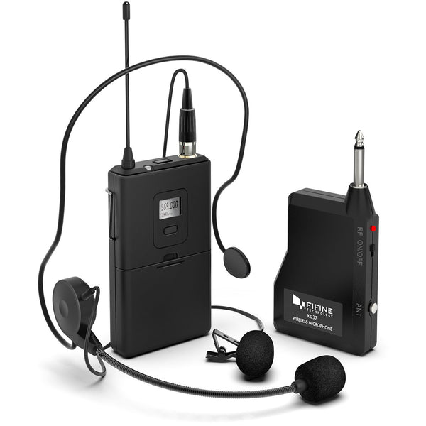 FIFINE Wireless Microphone System Wireless Microphone Set with Headset and Lavalier Lapel Mics Beltpack Transmitter and Receiver Ideal for Teaching