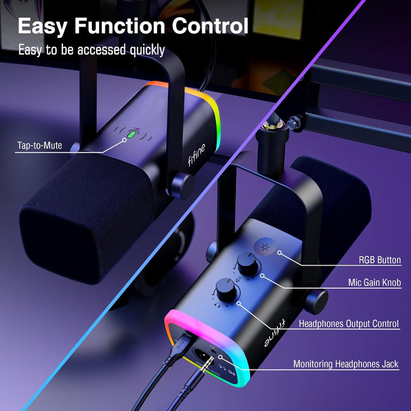 Ampligame AM8T - XLR/USB Microphone Kit with Mute Button and Headphone Jack